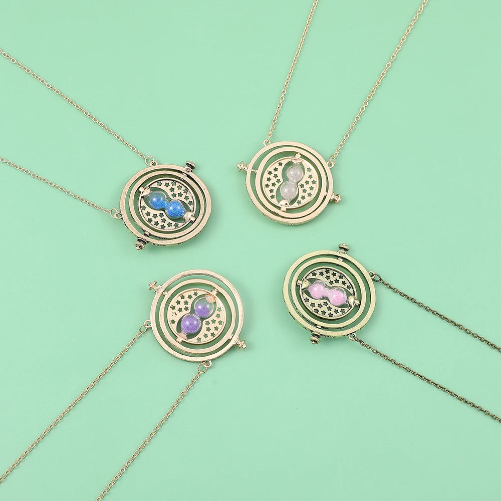 Hermione Granger Time Turner Hourglass Pendant Necklace - Cosplay Costume Jewelry Wand Triangle Design Gift for Fans