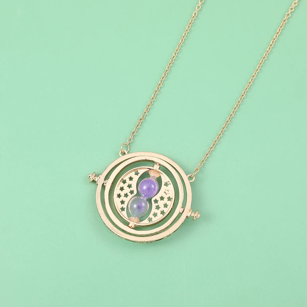 Hermione Granger Time Turner Hourglass Pendant Necklace - Cosplay Costume Jewelry Wand Triangle Design Gift for Fans