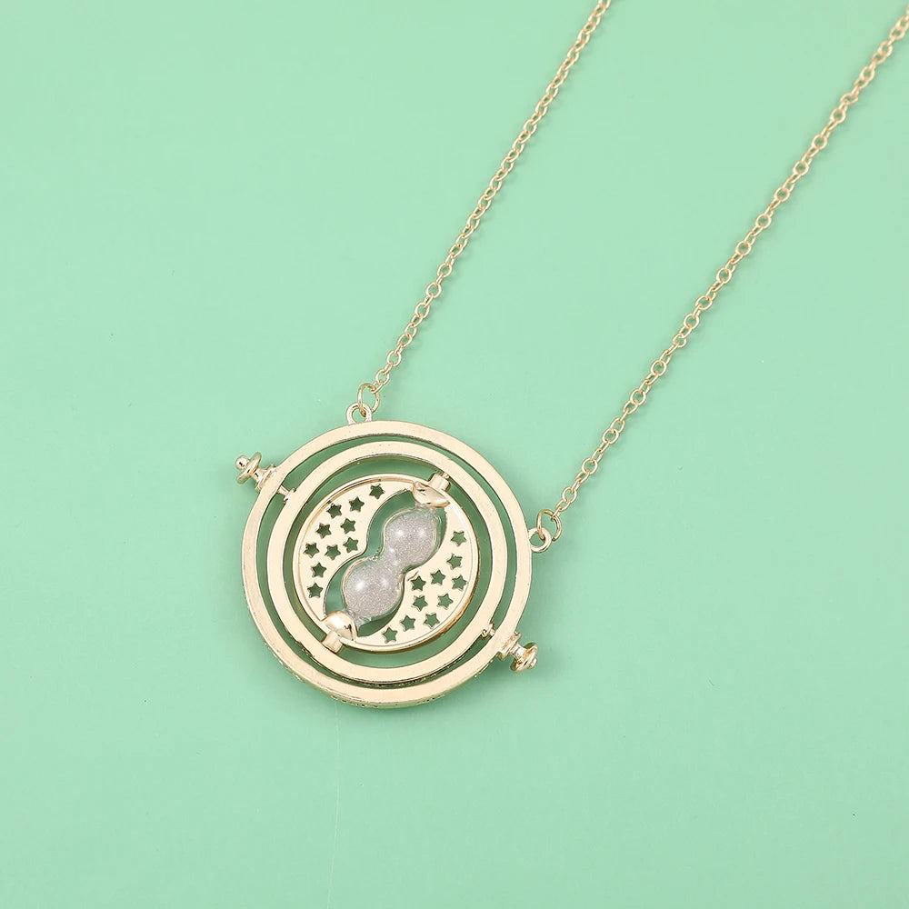 Hermione Granger Time Turner Hourglass Pendant Necklace - Cosplay Costume Jewelry Wand Triangle Design Gift for Fans