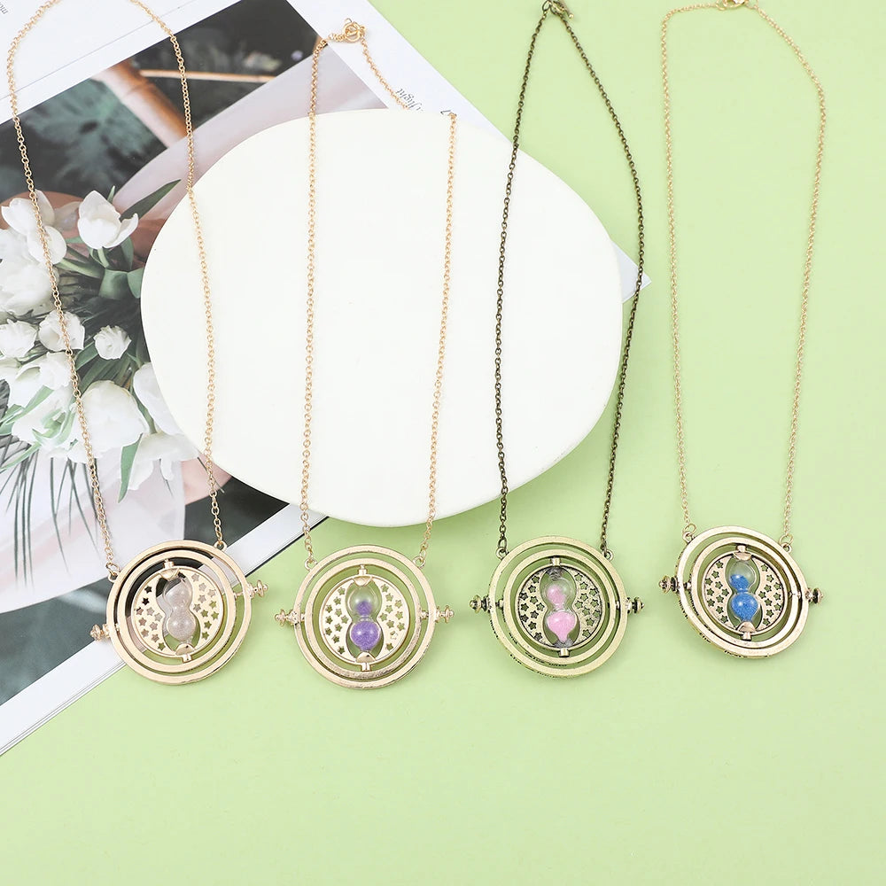 Hermione Granger Time Turner Hourglass Pendant Necklace - Cosplay Costume Jewelry Wand Triangle Design Gift for Fans