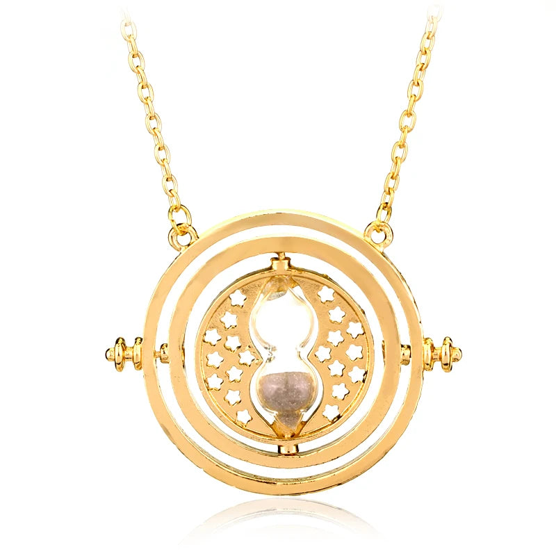 Hermione Granger Time Turner Hourglass Pendant Necklace - Cosplay Costume Jewelry Wand Triangle Design Gift for Fans