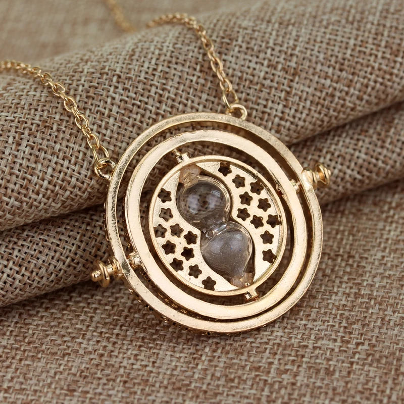 Hermione Granger Time Turner Hourglass Pendant Necklace - Cosplay Costume Jewelry Wand Triangle Design Gift for Fans