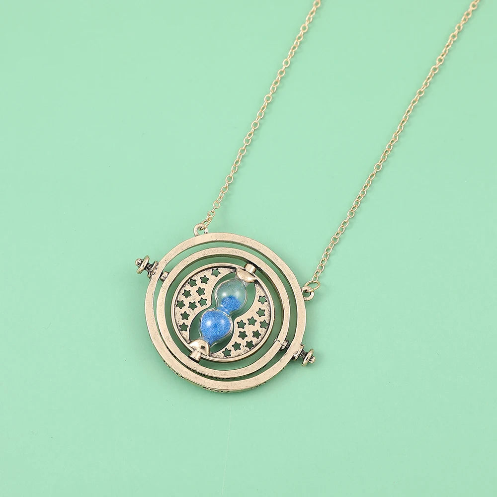Hermione Granger Time Turner Hourglass Pendant Necklace - Cosplay Costume Jewelry Wand Triangle Design Gift for Fans